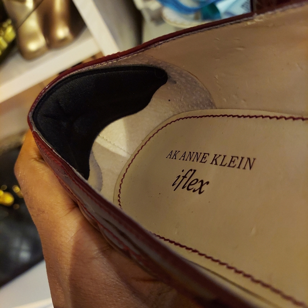 Anne Klein Burgundy Patent Quilted Low Block Heel Pumps with Buckle - Picture 9 of 11